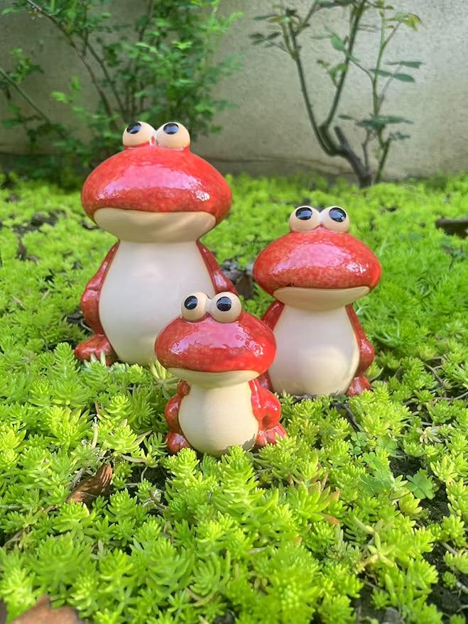Frog Garden Decor Set of 3,Funny Cute Ceramic Frog Garden Statues Yard Decoration Outdoor Holiday Decorations,Ideal Ornament for Outside Pond Pool Patio Front Porch Backyard (Red)-Ruum Studio Home