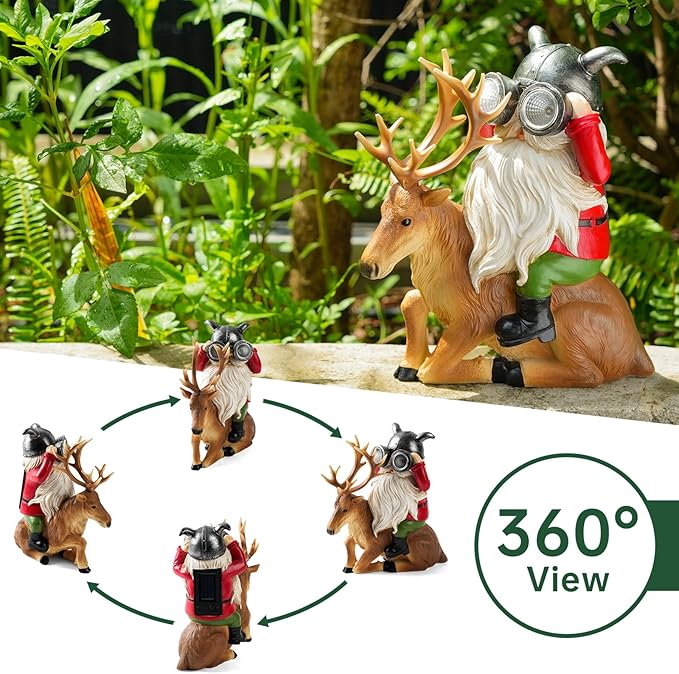 Garden Gnome Statues Resin Gnome Sitting On Deer Statues Solar Lights Outdoor Telescope Gnome Gifts for Yard, Patio Decor Gift (Deer Gnome)-Ruum Studio Home