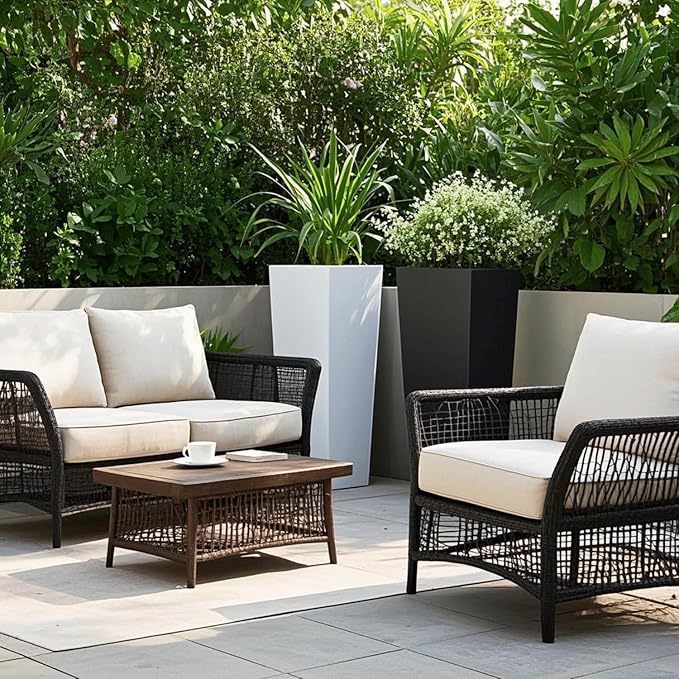 GreenShip 27" Tall Planters, Set of 2 – Black Outdoor Planter for Front Porch & Tall Plants, Weather-Resistant, with Drainage Hole & Rubber Plug (No Plants Included) (White-2pcs)-Ruum Studio Home