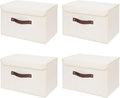 ANMINY 4PCS Storage Bins with Lid PU Leather Handles Storage Boxes PP Plastic Board Decorative Foldable Lidded Cotton Linen Fabric Home Cubes Baskets Closet Organizer Containers - Beige, Large Size-Ruum Studio Home