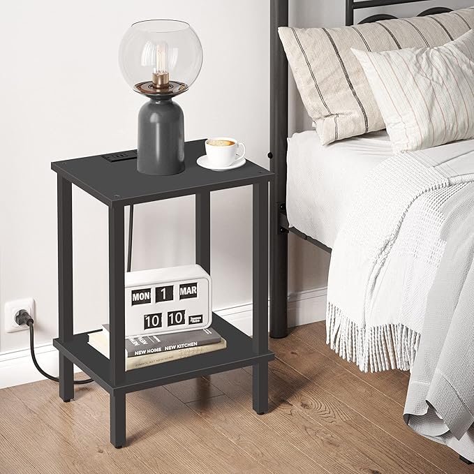 TUTOTAK End Table with Charging Station, Set of 2, Side Table with USB Ports and Outlets, Nightstand, 2-Tier Storage Shelf, Sofa Table for Small Space, Living Room, Bed Room TB01BK041-Ruum Studio Home