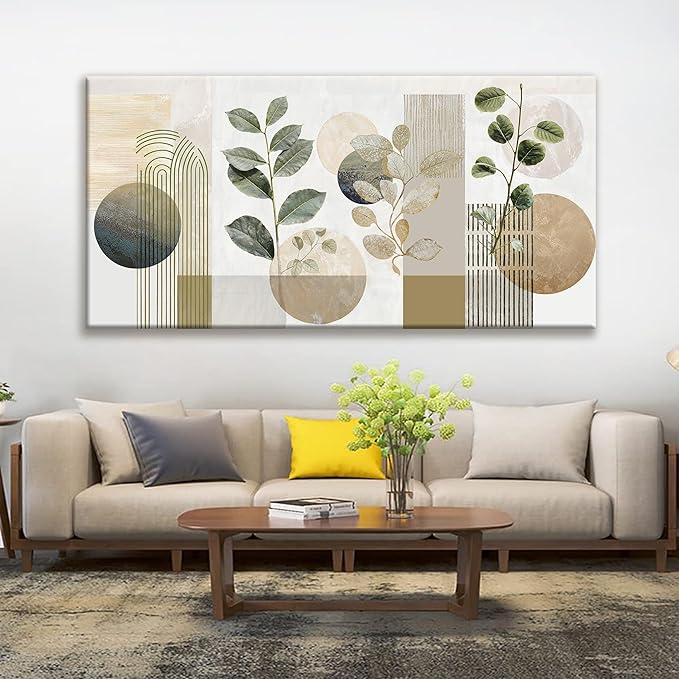TAIJXAGSG Large Boho Green Wall Art For Living Room 29x58 In Green Botanical Boho Wall Art Modern Sage Bohemian Canvas Art Wall Decor Natural Abstract Geometry Lines Prints Picture Ready To Hang-Ruum Studio Home