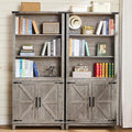 70in Tall Bookshelf 5 Tier Bookcase with Barn Doors and Adjustable Shelves, Grey Farmhouse Book Shelf with Storage Cabinet, Wood Freestanding Display Bookshelves for Bedroom, Kitchen (2PCS)-Ruum Studio Home