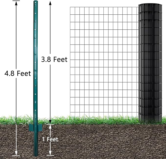 ARIFARO Fence Posts 4.8 Feet Sturdy Duty Metal Fencing Poles, Pack of 10, No Dig Garden U Post for Wire Fencing Steel Post for Yard, Outdoor Wire-Ruum Studio Home