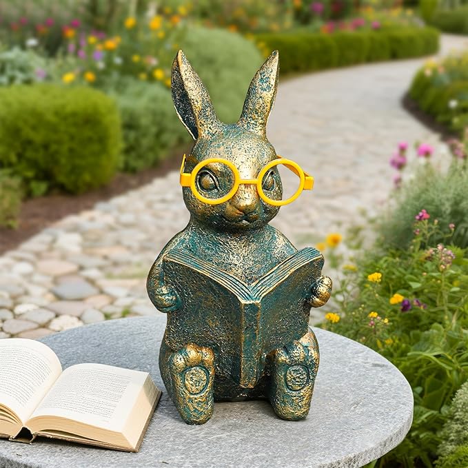 Solar Garden Decor, Adorable Rabbit Statue with Solar-Powered Glasses, Outdoor Decoration Lights for Patio, Yard & Balcony, for Kids, Mom & Grandma-Ruum Studio Home