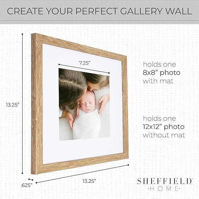 Sheffield Home 9 Piece Gallery Wall Frame Set, 12x12 in. Matted to 8x8 in. (Light Natural)-Ruum Studio Home