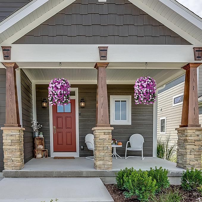 Artificial Fake Hanging Flowers Basket for Outdoor Indoor Decoration,UV Resistant Faux Silk Light Fuchsia and Fuchsia Morning Glory Flowers Plants Realistic Hanging Planter for Outside Home Porch Yard-Ruum Studio Home