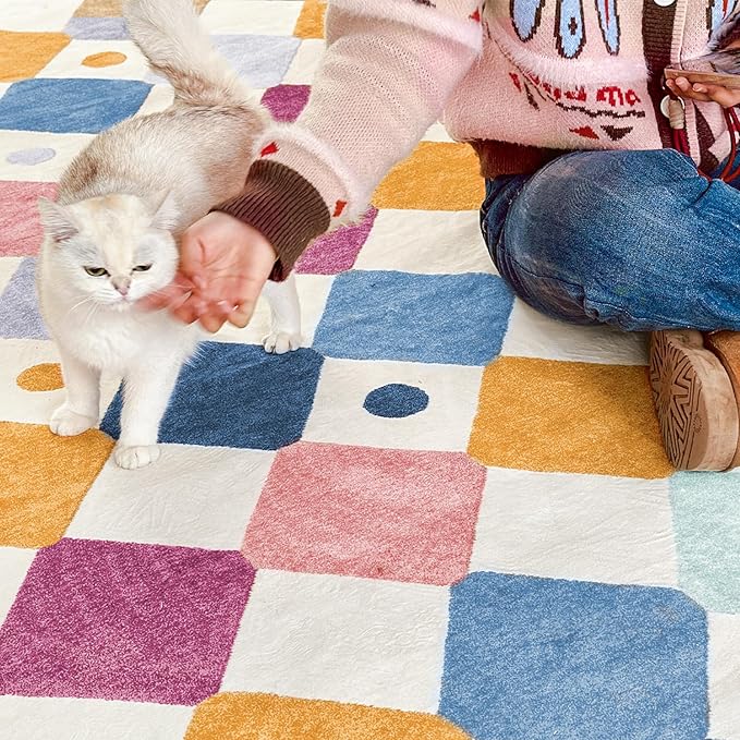 jinchan Kids Rug for Classroom 8ft Radius Corner Washable Area Rug Modern Colorful Quarter Circle Rug Soft Non-Slip Carpet for Nursery Playroom Daycare Reading Nook Living Room Berries on Cream-Ruum Studio Home