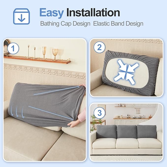 Large Backrest Cushion Covers Super Stretch Backrest Covers for 3 Cushion Couch Sofa, Couch Back Cushion Covers Featuring with Chenille Yarn (Softer Version, 3PC, Dark Grey)-Ruum Studio Home