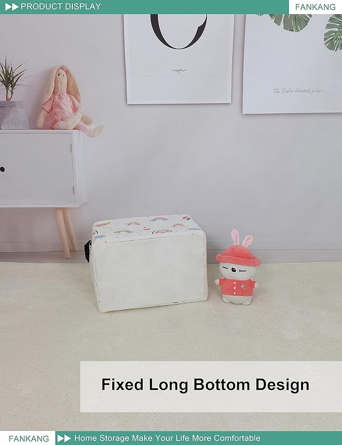 FANKANG Storage Bins, Nursery Hamper Canvas Laundry Basket Foldable with Waterproof PE Coating Large Storage Baskets for Kids Boys and Girls, Office, Bedroom, Clothes,Toys(Rec-Love Rainbow-Ruum Studio Home