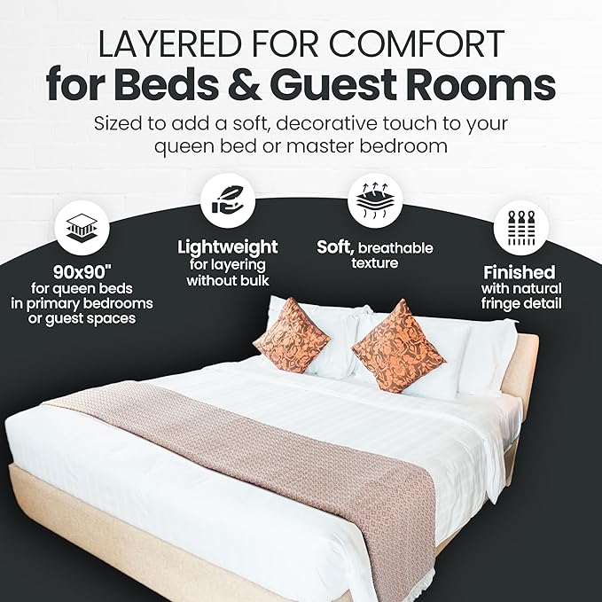 Gold Case Throw Blanket for Bed – 100% Recycled Turkish Cotton Bed Blanket – Decorative Throw Cotton Blankets for Living Room & Bedroom – Retro Beige Woven Queen Blankets – 90x90-Ruum Studio Home