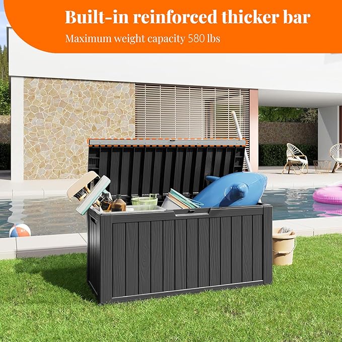 80 Gallon Resin Deck Box, Lockable Patio Outdoor Storage Box for Furniture, Garden Tools and Tools Storage, Waterproof Outside Storage Box - Black-Ruum Studio Home