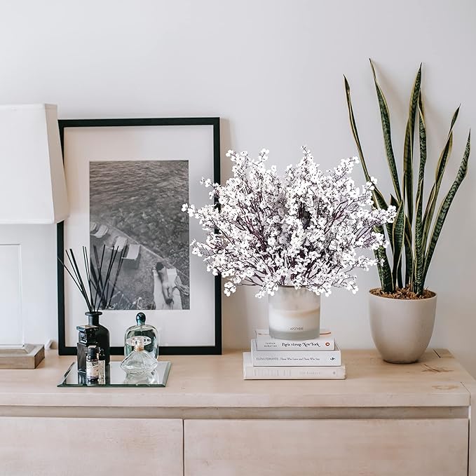 Sggvecsy 15 Pcs Babys Breath Artificial Flowers Gypsophila Bouquets Bulk Real Touch Fake Silk Flowers for Home Wedding DIY Floral Arrangement Kitchen Table Centerpiece Festival Decoration (White)-Ruum Studio Home