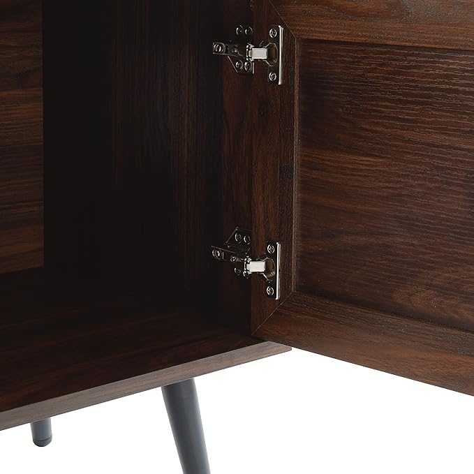 Mid Century Wooden TV Stand Entertainment Console with Open Shelving and 2 Cabinets for Televisions up to 65 Inches(Dark Walnut)-Ruum Studio Home