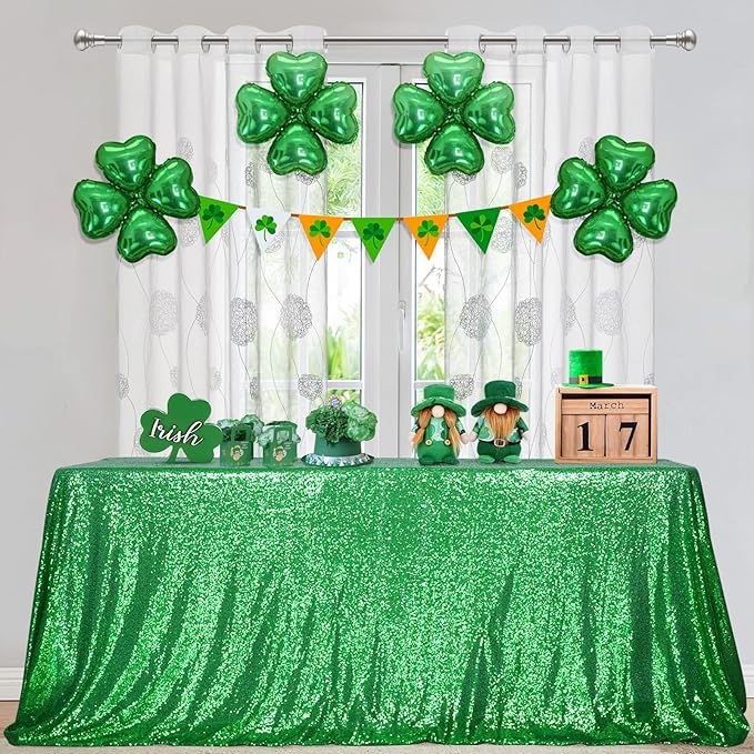 SquarePie Sequin Tablecloth 90 x 132 Inch Green Sparkly Table Cloth for Wedding Party Decoration-Ruum Studio Home