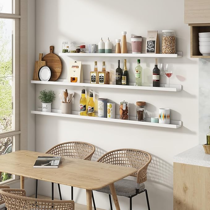 Picture Ledge Shelf for Wall, 36 inch Solid Pine Wood Nursery Book Shelves 2 Packs, Floating Ledge Shelves for Kids' Room Bedroom Bathroom Living Room Photo Frames Office Nursey Wall Decor, White-Ruum Studio Home