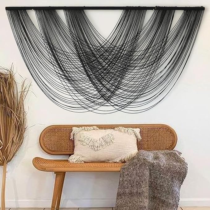 Flber Macrame Wall Hanging Black 59.00" W x 31.00" L Boho Wall Decor Large Boho Yarn Tapestry Living Room Bedroom Home Wall Décor-Ruum Studio Home