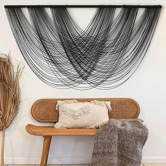 Flber Macrame Wall Hanging Black 59.00" W x 31.00" L Boho Wall Decor Large Boho Yarn Tapestry Living Room Bedroom Home Wall Décor-Ruum Studio Home