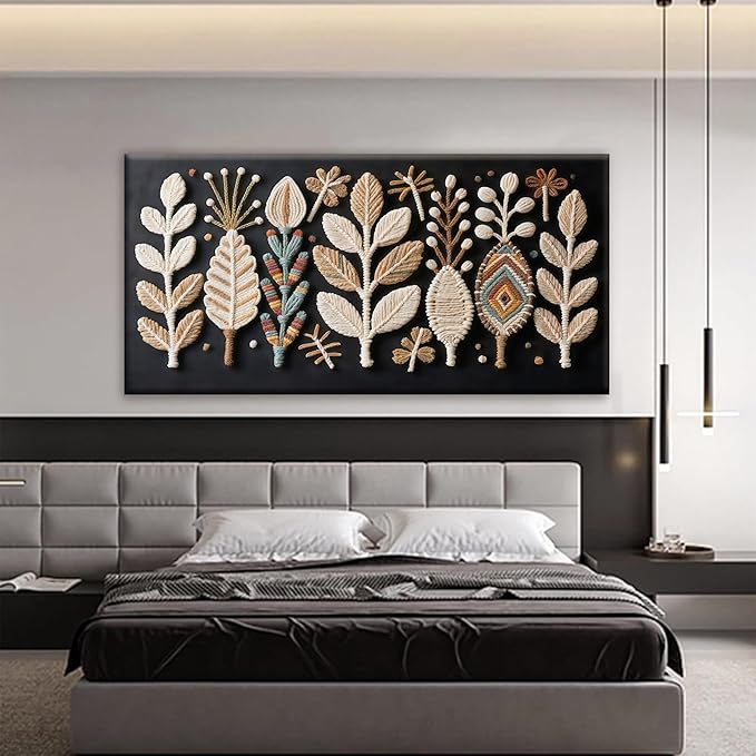 Tsomzxng Large Boho Black Wall Art For Living Room Chic Home Wall Art Modern Multicolor Leaves Feather Canvas Wall Art Decor Picture For Bedroom Apartment Kitchen Home Wall Decor 29" W X 58" L-Ruum Studio Home