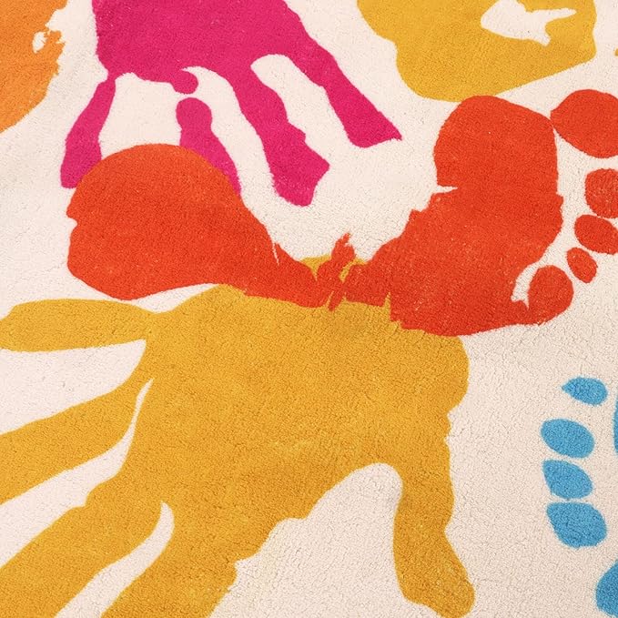 STARUIA Handprints and Footprints Large Kids Rug 5'x7', Washable Colorful Area Rug for Nursery Room, Non-Slip Play Mat Ultra Soft Indoor Carpet for Bedroom Playroom Classroom-Ruum Studio Home