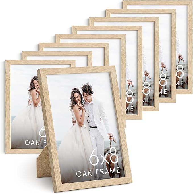 Haus and Hues 6x8 Natural Oak Wooden Picture Frame - Set of 9 6x8 Poster Frame - Premium Oak, Vertical Hang, Shatterproof Plexiglass - Ideal for Home, Room, Office (6x8-inch, Natural, Set of 9)-Ruum Studio Home