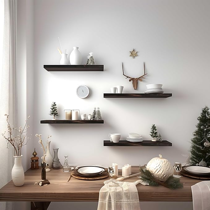 Brown Wood Floating Shelves for Wall Rustic Wall Shelves for Bedroom Set of 6-Ruum Studio Home