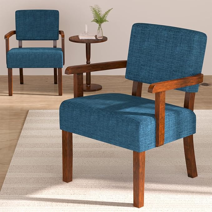 Accent Chair Set of 2 with Table, Living Room Chairs with Soft Seat and Armrests for Living Room Bedroom Reading Room Waiting Room, Lake Blue (AC01)-Ruum Studio Home