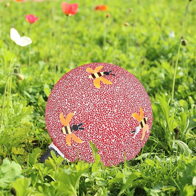 Gazing Ball 8 Inch Bee Glass Mosaic Garden Globe Outdoor Gazing Globe Yard Ornament for Garden Yard Home Lawn Outdoor Decoration Gift for Women (Not Solar Powered)-Ruum Studio Home