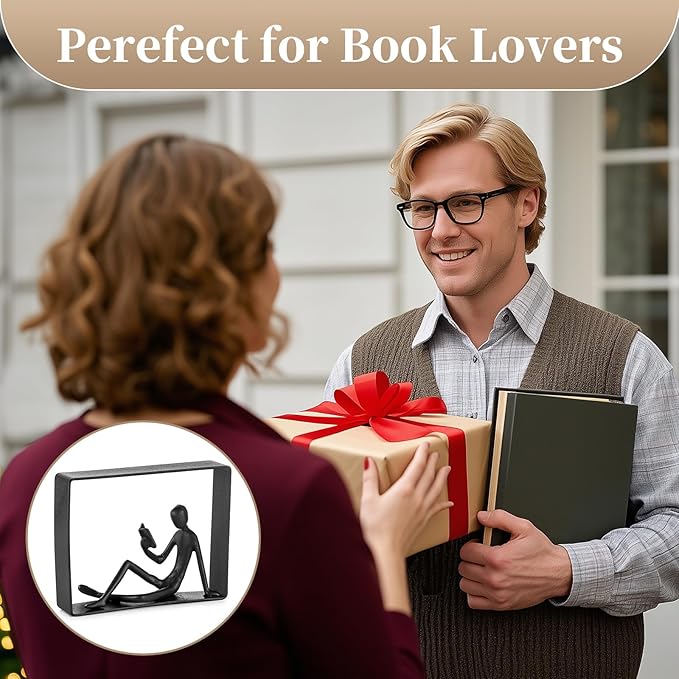 Sziqiqi Book Ends for Shelves Decorative: Cast Iron Bookends for Books Cute Statue Book Ends on Bookshelf Human Sculpture Decoration - Geometric Bookend Unique Gift for Shelves Room Office Decorative-Ruum Studio Home