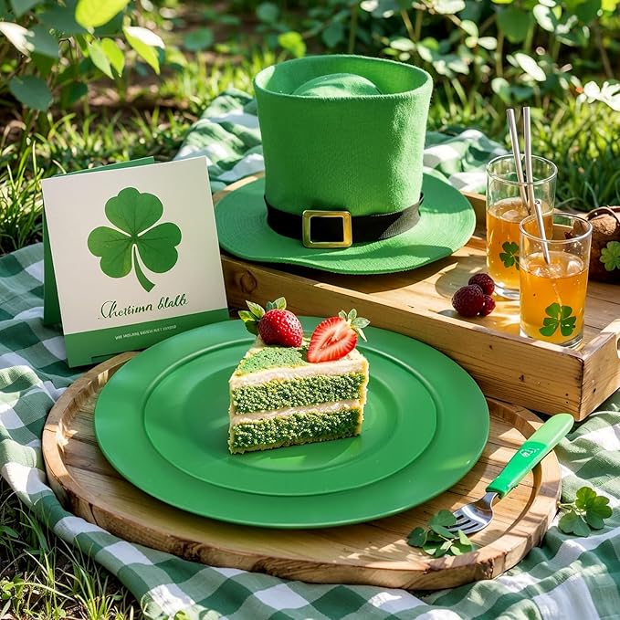 FLOWERCAT 60PCS Green Plates & St. Patrick's Day Plates - Heavy Duty Dark Green plates Disposable for St. Patrick's Party&Super Bowl- Include 30PCS 10.25" Dinner Plates & 30PCS 7.5" Dessert Plates-Ruum Studio Home