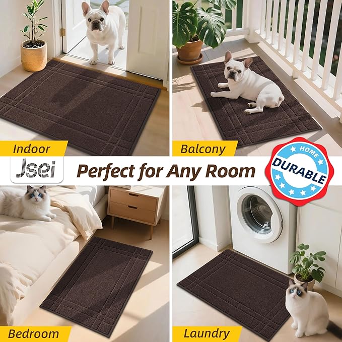 JSEI Entryway Rugs Doormat 24"x36", Non-Slip Dirt Trapper Door Mats Indoor, Washable Absorbent and Stain Resist Welcome Floor Mat for Front Door, Dog Door Mat, Muddy Wet Shoes & Paws, Brown-Ruum Studio Home