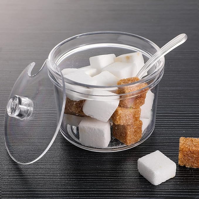 Patelai 4 Pieces Sugar Bowl Acrylic Clear Sugar Bowl with Lid and Salt Spoon Storage Jar with Airtight Lid for Salt, Tea, Spices, Herbs, Condiments(7.1 oz)-Ruum Studio Home