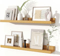 Fun Memories Picture Ledge Shelves Set of 2, 24 Inch Rustic Wall Mounted Floating Shelves with Lip for Home Storage and Décor in Bathroom, Kitchen, Nursery, Bedroom, Living Room, Oak-Ruum Studio Home