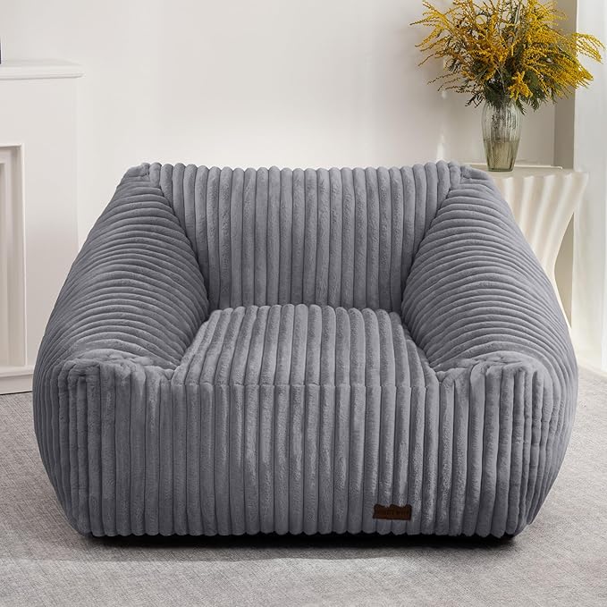 HABUTWAY Bean Bag Chair, Giant Bean Bag Chairs for Adults and Kids, Bean Bag Sofa, Lazy Floor Sofa, Faux Fur Beanbag Chair with Armrests for Living Room Bedroom (Grey)-Ruum Studio Home