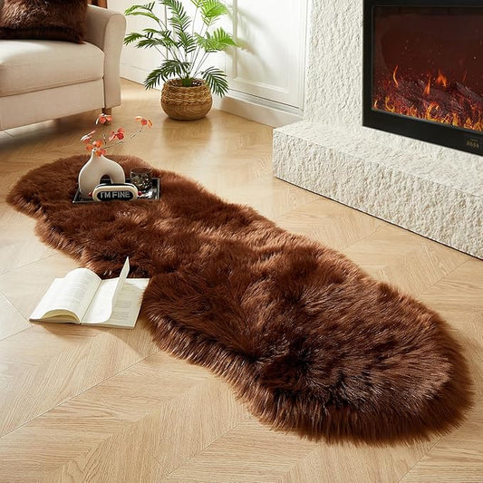 AMTOVO Faux Sheepskin Rug, Coffee Ultra Soft Fluffy Shag Area Rug, 2 x 6 ft Faux Fur Rug for Bedroom Sofa Throw Cushion Room Decor, Sheepskin-Ruum Studio Home