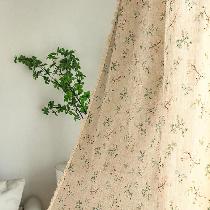 Sutuo Home Florals Boho Farmhouse Curtains, Semi-Blackout Drape Bohemian Window Treatment Cotton Linen Panel with Tassels for Bedroom Living Room, Rod Pocket, 1 Panel 59" W x 84" L-Ruum Studio Home