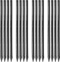 16 inches Ground Rebar Stakes (16 pcs) Heavy Duty Metal Spikes for Concrete Timber Garden Plant, Long Straight Steel Stakes for Tent, 3/8" Thickness Ground Anchors with Chisel Point End, Black-Ruum Studio Home