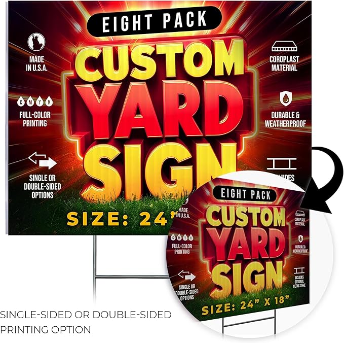8 Pack 24"x18" Custom Yard Signs with Stakes, Personalized Yard Signs for Outdoors, Customized Full Color Print Corrugated Signs for Business-Ruum Studio Home