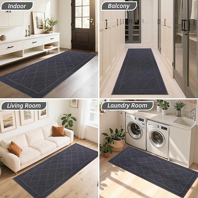 BEQHAUSE Dirt Trapper Door Mat 24" x 60", Doormat Non-Slip Entryway Rugs Washable, Dog Door Mat Stain Resistant and Absorbent Welcome Floor Mat for Front Back Door, Muddy Wet Shoes & Paws, Dark Grey-Ruum Studio Home