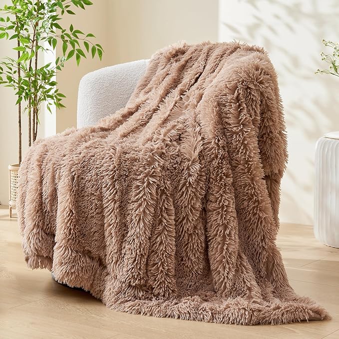 GONAAP Fuzzy Faux Fur Throw Blanket Taupe Super Soft Cozy Plush Fuzzy Shaggy Blanket for Couch Sofa Bed (Taupe, Throw(50"x60"))-Ruum Studio Home