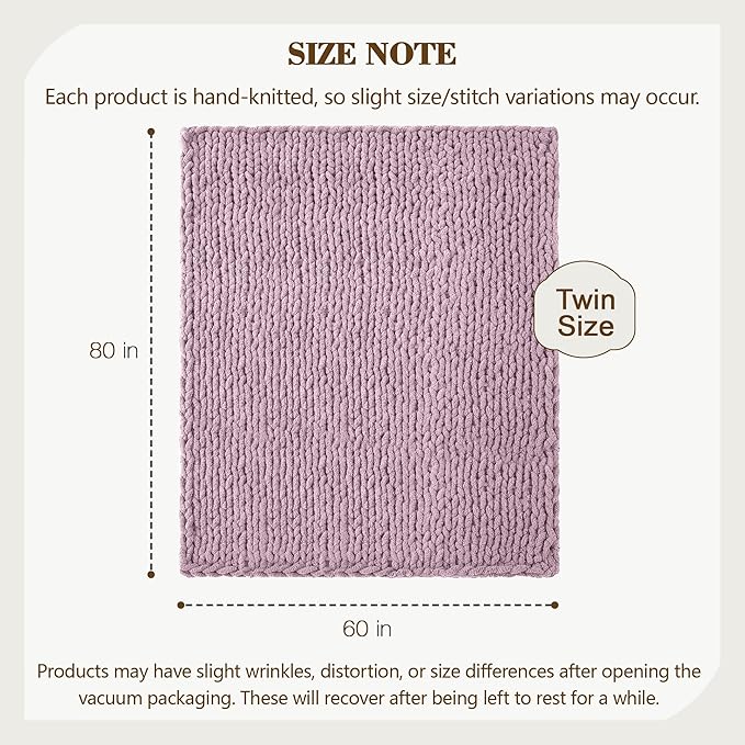 Carriediosa Chunky Knit Throw Blanket 60" X 80" Twin, 100% Hand Made Large Chenille Loop Yarn Soft Fluffy Throws for Couch Sofa Bed, Big Crochet Cozy Heavy Thick Cable Woven Blankets, Purple-Ruum Studio Home