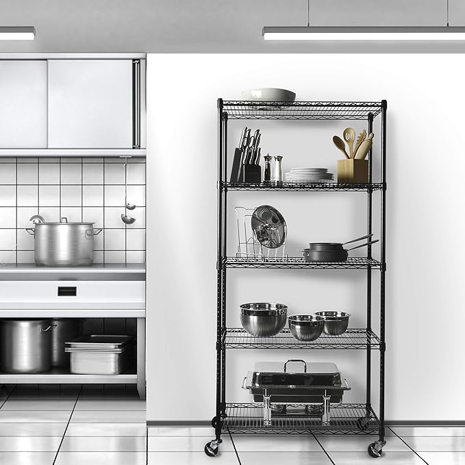 Seville Classics UltraDurable Heavy Duty NSF Solid Steel Wire Rack Storage Unit, Organizer for Garage, Warehouse, Office, Restaurant, Classroom, Kitchen, Black, 5-Tier Shelving, 36" W x 18" D-Ruum Studio Home