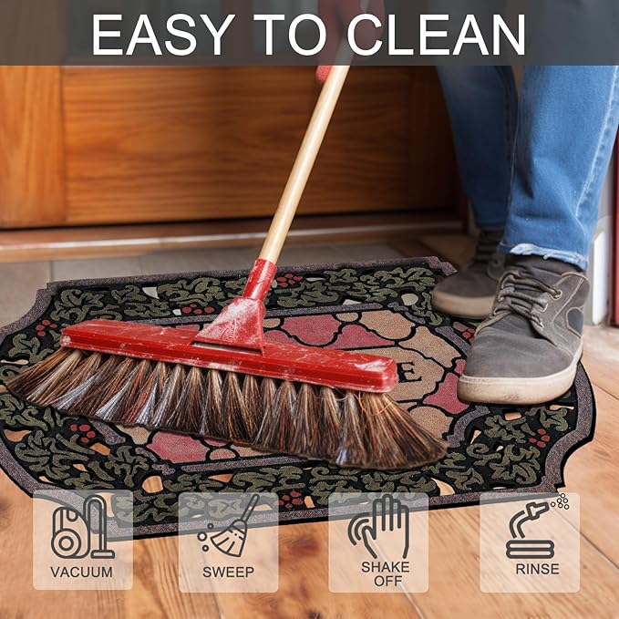CHICHIC Entrance Door Mat Large 24 x 36 Inch Entry Way Doormat Front Door Rugs Outdoors Heavy Duty Welcome Mat Non Slip Rubber Back Low Profile for Garage, Patio, High Traffic Area, Small Flower-Ruum Studio Home