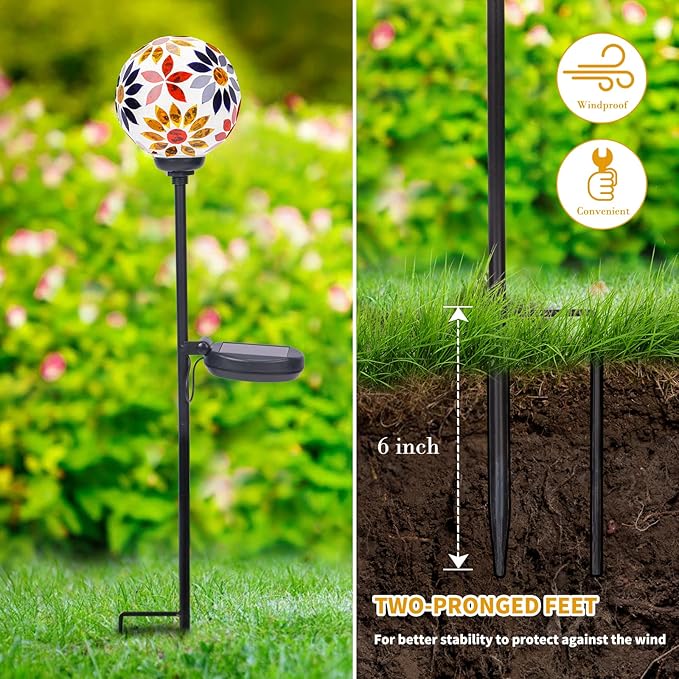 Afirst Solar Lights Outdoor Decorative - Solar Gazing Ball Mosaic Garden Stakes Flower Decorative Lights Waterproof for Pathway Yard Lawn Decoration Orange-Ruum Studio Home