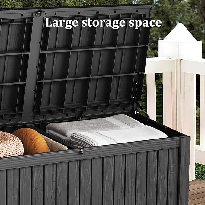 180 Gallon Lockable Resin Deck Box, Waterproof & UV-Resistant Outdoor Storage Box for Outdoor Cushion Storage, Garden Tools & Pool Accessories Storage, Black-Ruum Studio Home