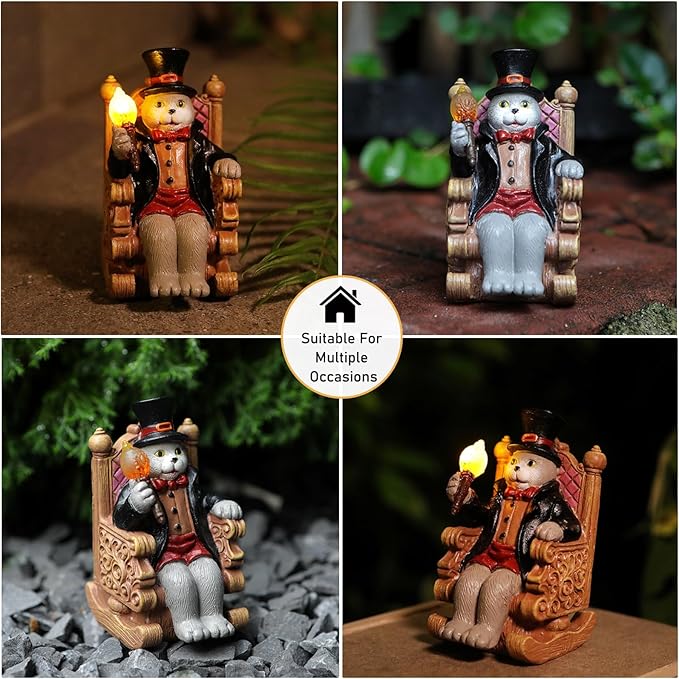 Whimsical Cat Garden Decor Statues Outdoor Solar Lights for Yard Art Fall Home Halloween Decoration Figurine Lawn Ornament - Unique Cat Lovers Gifts for Housewarming Gardening Women Mom Grandma-Ruum Studio Home