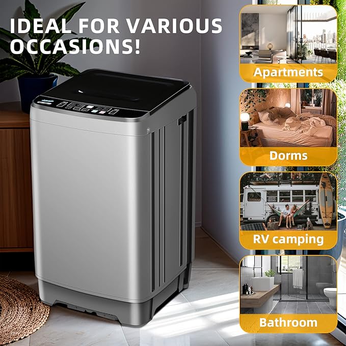 Portable Washing Machine 2.3 Cu. Ft. Full-Automatic Compact Washer Machine for Apartment, 10 Wash Program Small Portable Washer for Dorm, Apartment, RV, Home, Silver-Ruum Studio Home