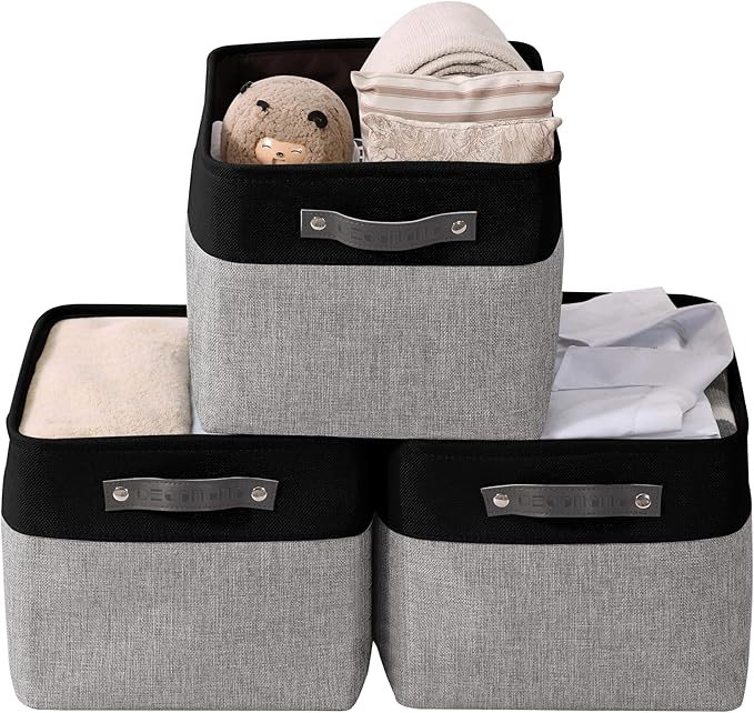 DECOMOMO Storage Baskets for Shelves - Fabric Closet Organizers and Storage Bins, Perfect Baskets for Organizing Closet Toys Nursery (Grey and Black, XL - 3 Pack)-Ruum Studio Home