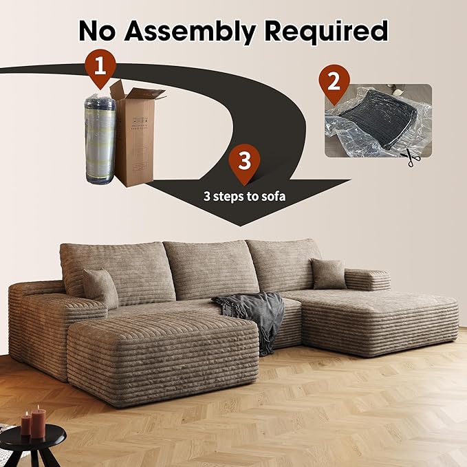 108" Sectional Couches for Living Room Modern Modular Sofa with L-Shape Couchs Upholstered Boneless Couch Deep Seat Sectional Couch with Chaise (Camel, Right Facing Chaise+2Seaters+1Ottoman)-Ruum Studio Home