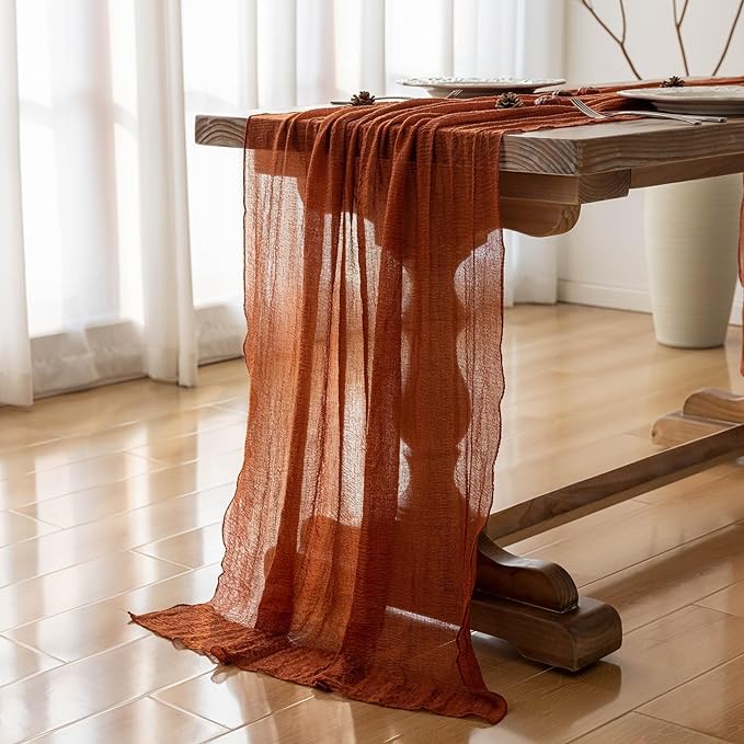 6pcs Fall Terracotta Table Runner Rust Gauze Rustic Cheesecloth 120 Inch 10 FT for Wedding Baby Shower Bridal Shower Birthday Engagement Garden Party Sheer Boho Thanksgiving Decorations-Ruum Studio Home
